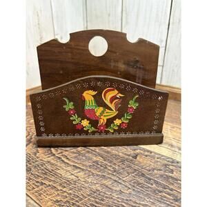 Vintage Japan Norleans Wooden Hand-Painted Rooster/Chicken Napkin/Letter Holder